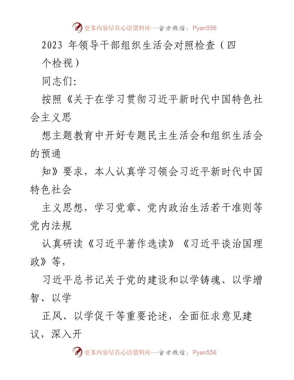 [对照检查] 组织生活会 - 领导干部在学习贯彻习近平新时代中国特色社会主义思想中的问题检视与整改措施.docx_第1页