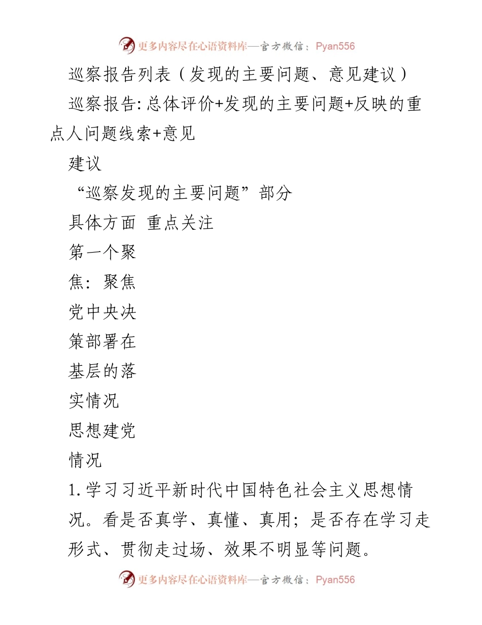 [巡察报告] 巡察工作 - 基层落实情况巡察报告及问题建议总结.docx_第1页