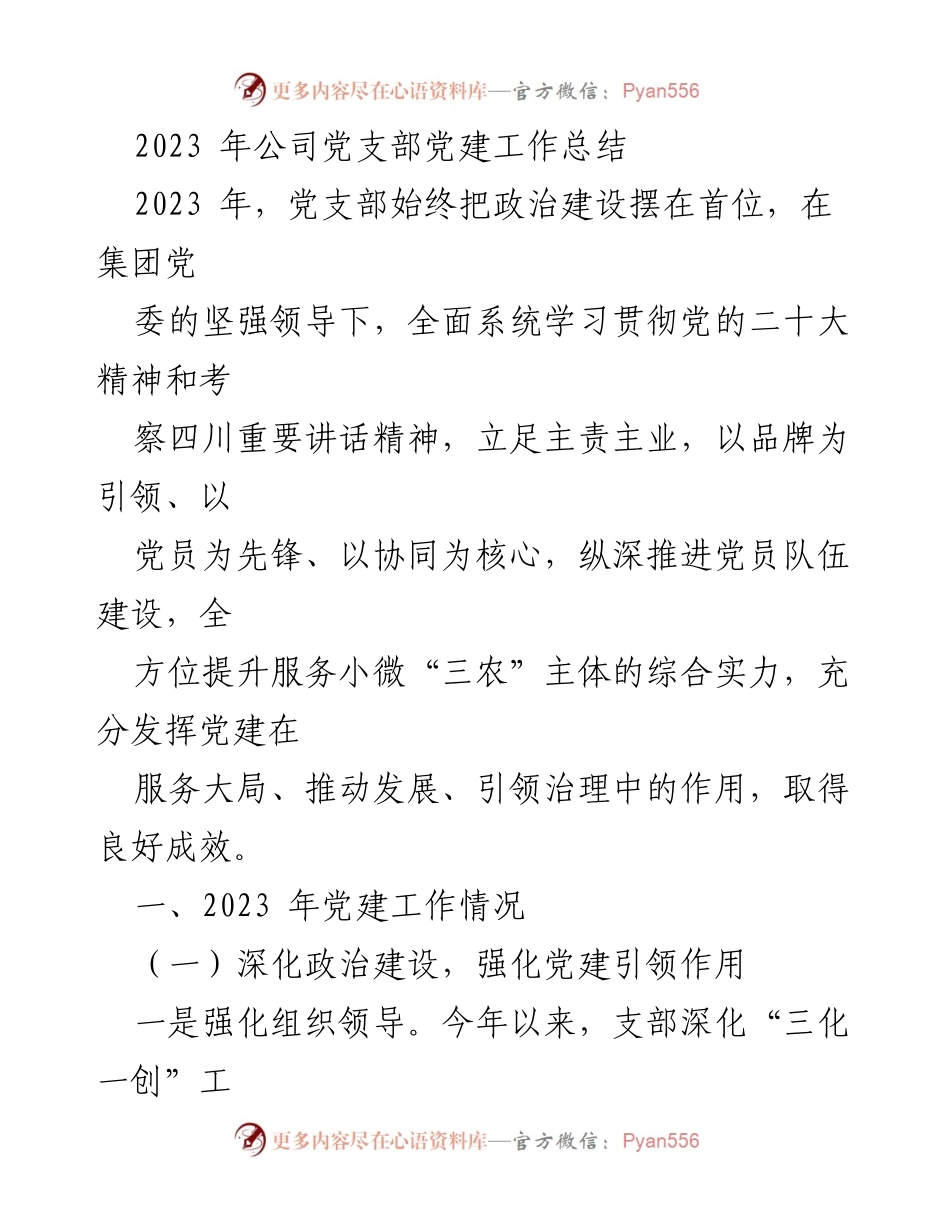 [工作总结] 2023年党支部党建工作 - 2023年党支部党建工作总结与成效分析.docx_第1页