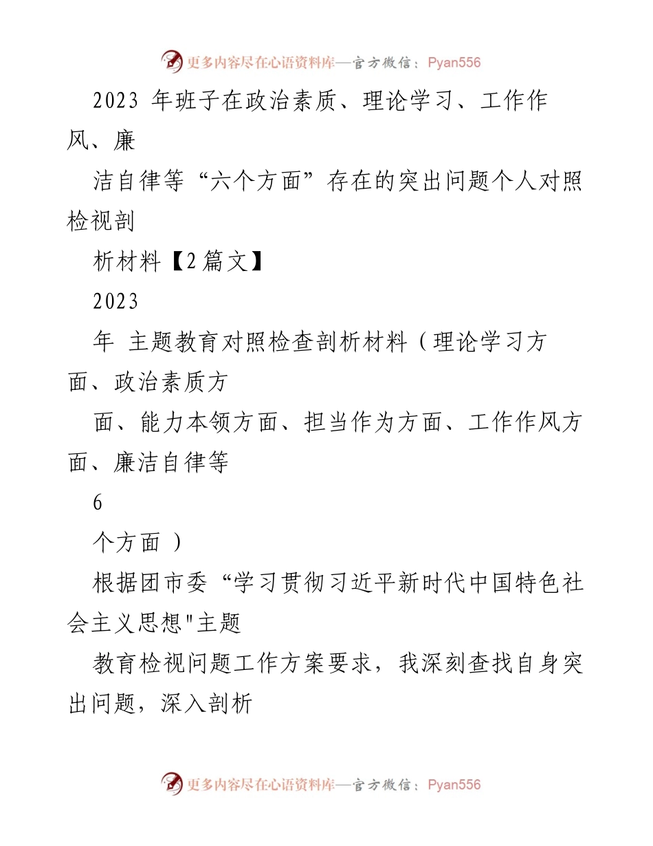 [对照检查] 主题教育 - 2023年主题教育对照检查剖析材料：自我检视与整改方向.docx_第1页