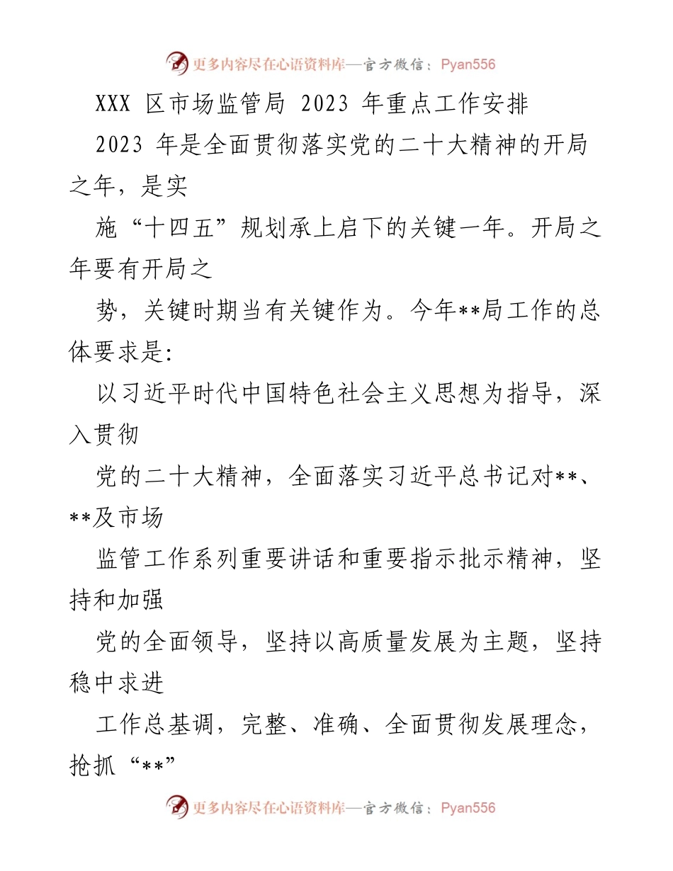 [工作总结] 2023年市场监管局工作安排 - 2023年市场监管局重点工作安排与实施计划.docx_第1页
