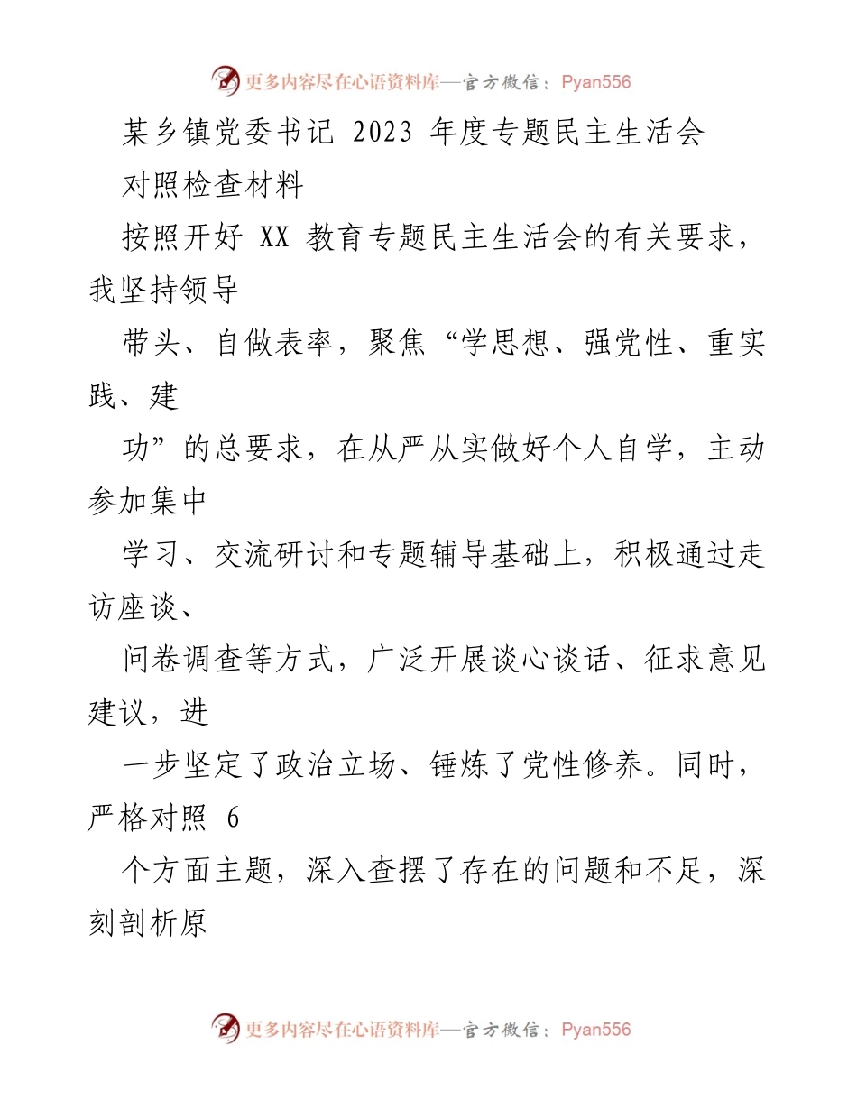 [对照检查材料] 2023年度专题民主生活会 - 个人对照检查情况报告.docx_第1页