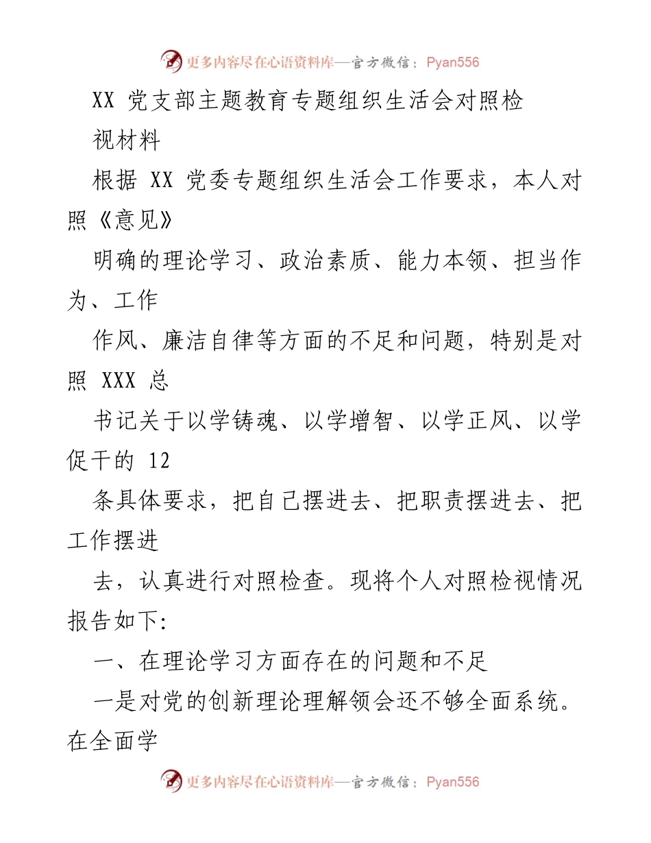 [对照检视报告] 党支部主题教育 - 个人对照检视情况总结.docx_第1页