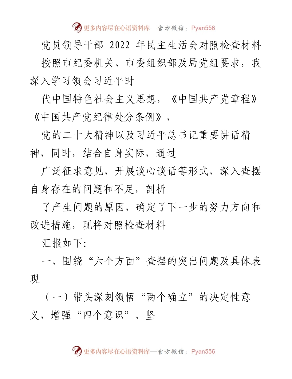 [对照检查材料] 党员领导干部民主生活会 - 深入查摆问题与改进措施报告.docx_第1页
