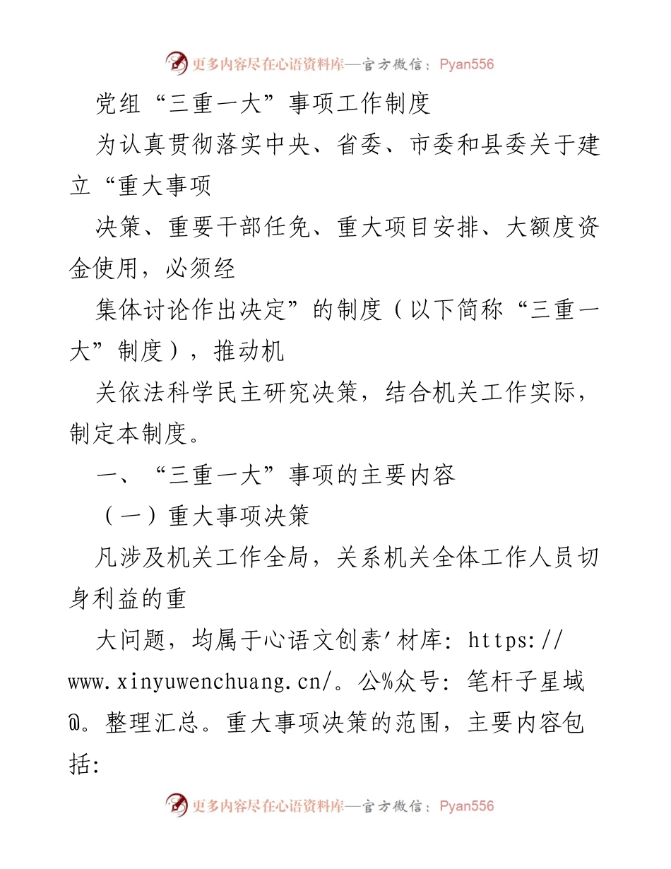 [工作制度] 党组会议 - 党组“三重一大”事项工作制度实施细则.docx_第1页