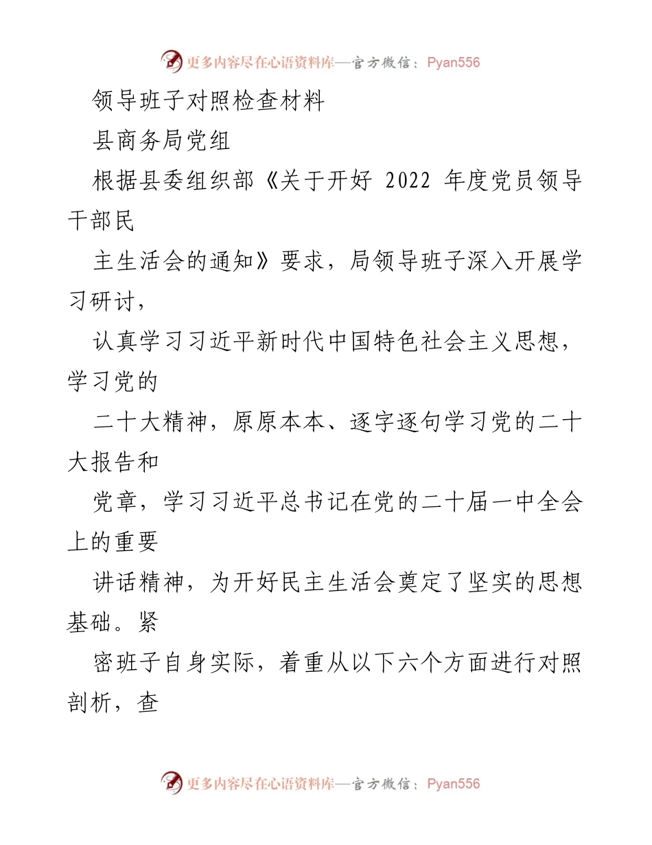 [对照检查材料] 民主生活会 - 领导班子自我剖析与改进方向报告.docx_第1页