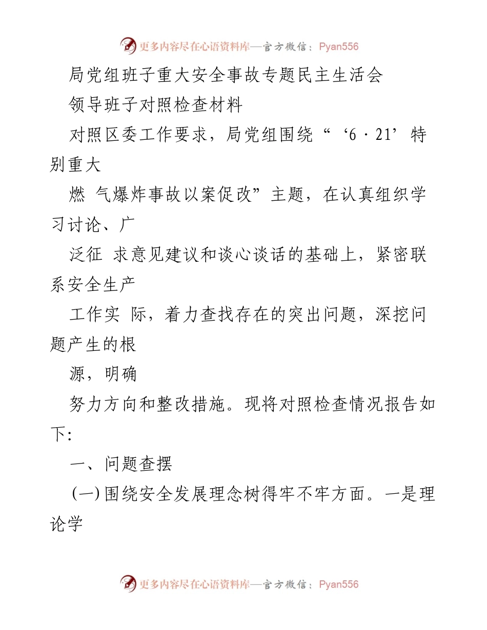 [对照检查材料] 安全事故专题民主生活会 - 深入查摆安全生产问题，推动整改落实.docx_第1页