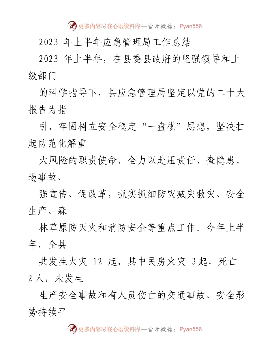[工作总结] 2023年上半年 - 县应急管理局工作总结与安全生产成效分析.docx_第1页