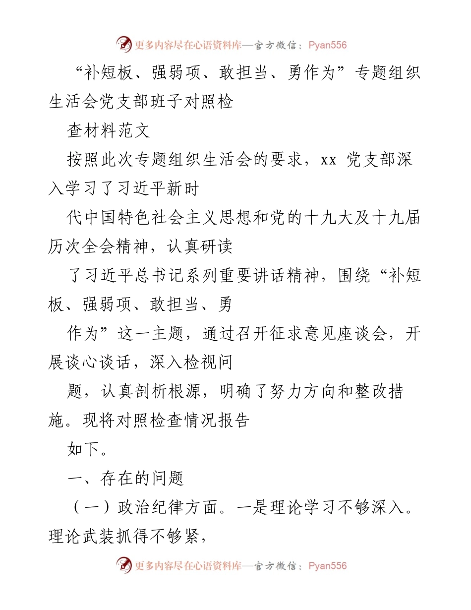 [对照检查材料] 党支部专题组织生活会 - 深入检视问题与整改措施报告.docx_第1页