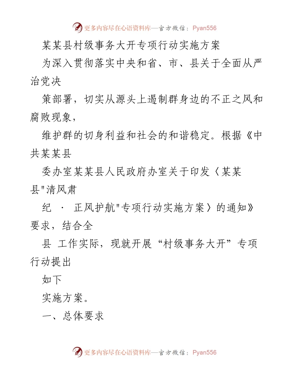 [实施方案] 村级事务专项行动 - 村级事务大开专项行动实施方案.docx_第1页