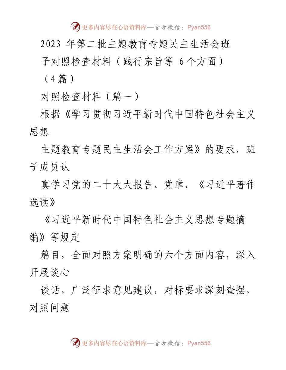 [对照检查材料] 主题教育专题民主生活会 - 班子对照检查与整改措施分析_2.docx_第1页