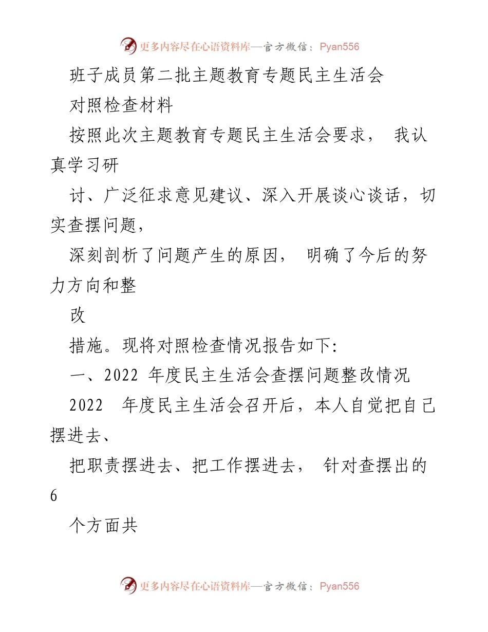 [对照检查材料] 第二批主题教育专题民主生活会 - 深刻剖析与整改措施报告.docx_第1页