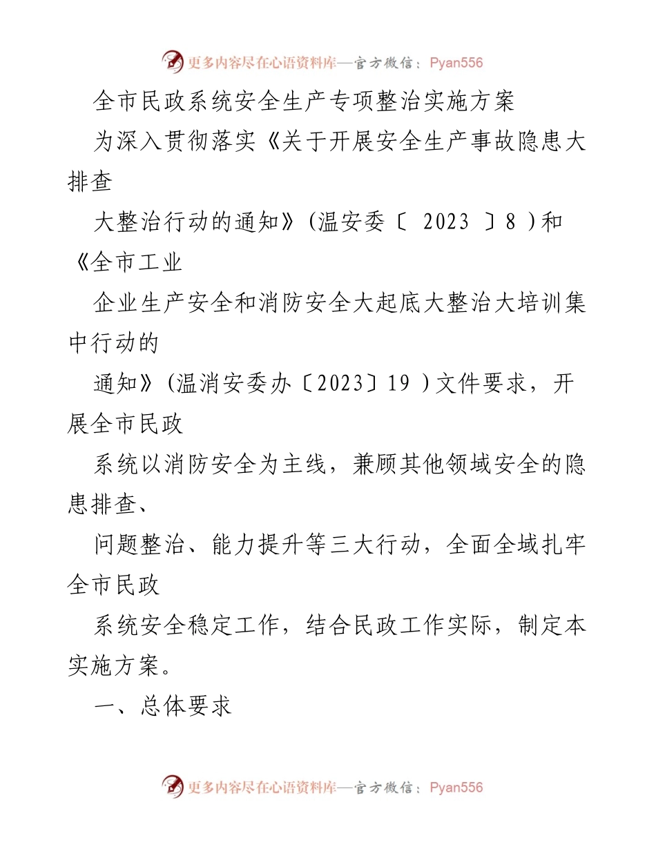 [实施方案] 安全生产整治 - 全市民政系统安全生产专项整治实施方案.docx_第1页