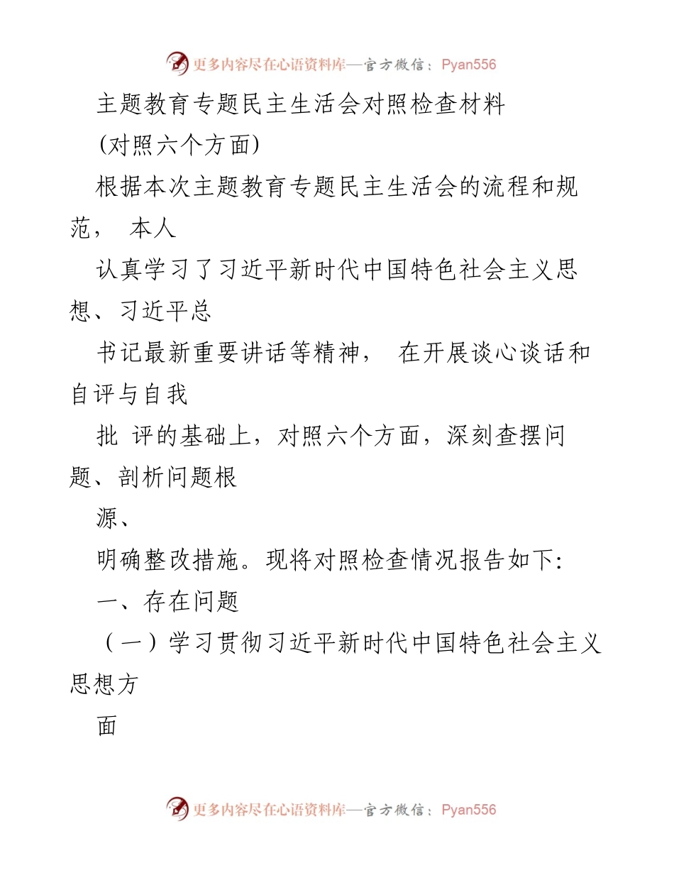 [对照检查材料] 主题教育专题民主生活会 - 深入查摆问题与整改措施报告.docx_第1页