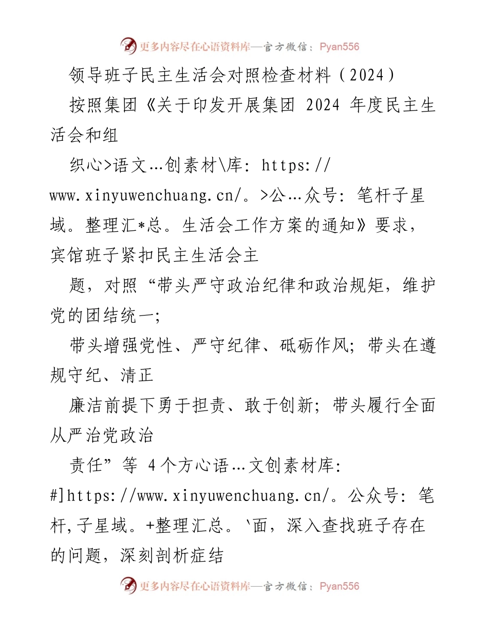 [对照检查材料] 领导班子民主生活会 - 深入查摆问题与整改方向.docx_第1页