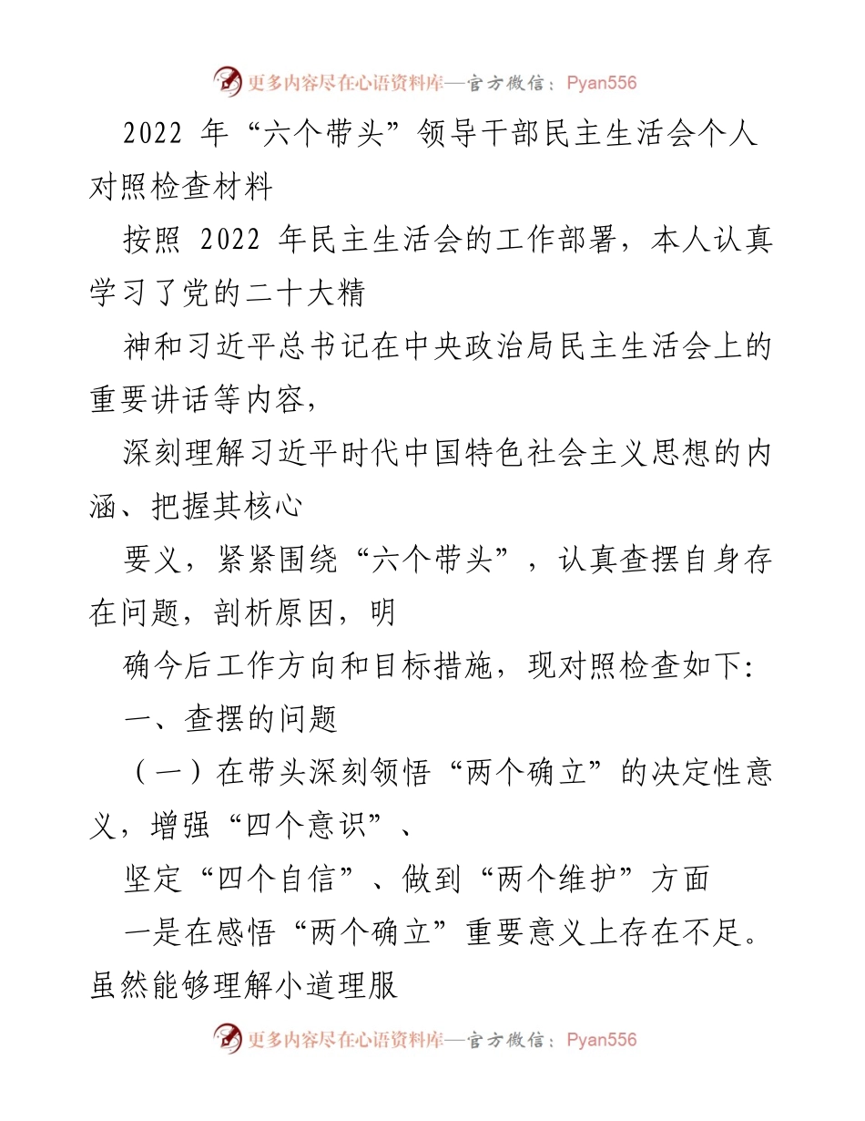 [对照检查材料] 领导干部民主生活会 - 深化自我检视与提升政治能力的对照检查.docx_第1页