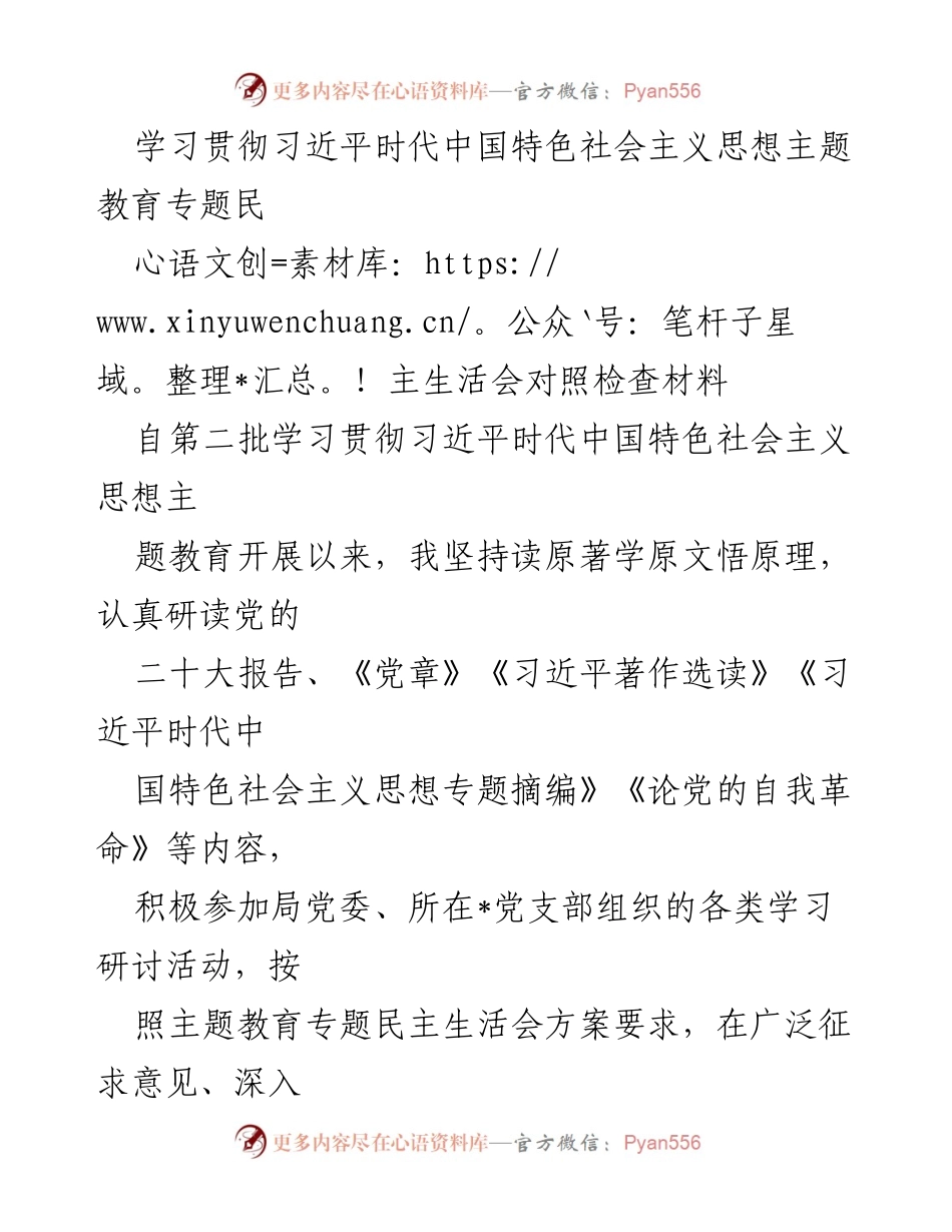 [对照检查材料] 主题教育专题民主生活会 - 深入检视问题，强化理论学习与整改措施.docx_第1页