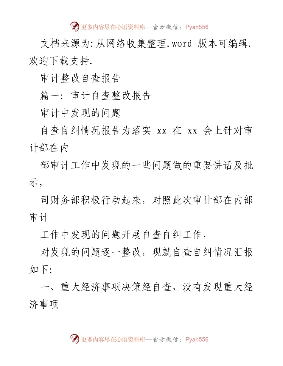 [审计整改自查报告] 内部审计会议 - 审计整改自查与自纠情况汇报.docx_第1页