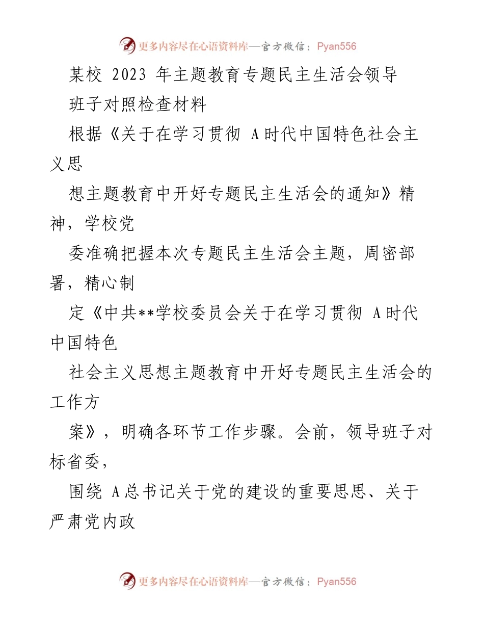 [对照检查材料] 专题民主生活会 - 领导班子对照检查与整改措施分析.docx_第1页