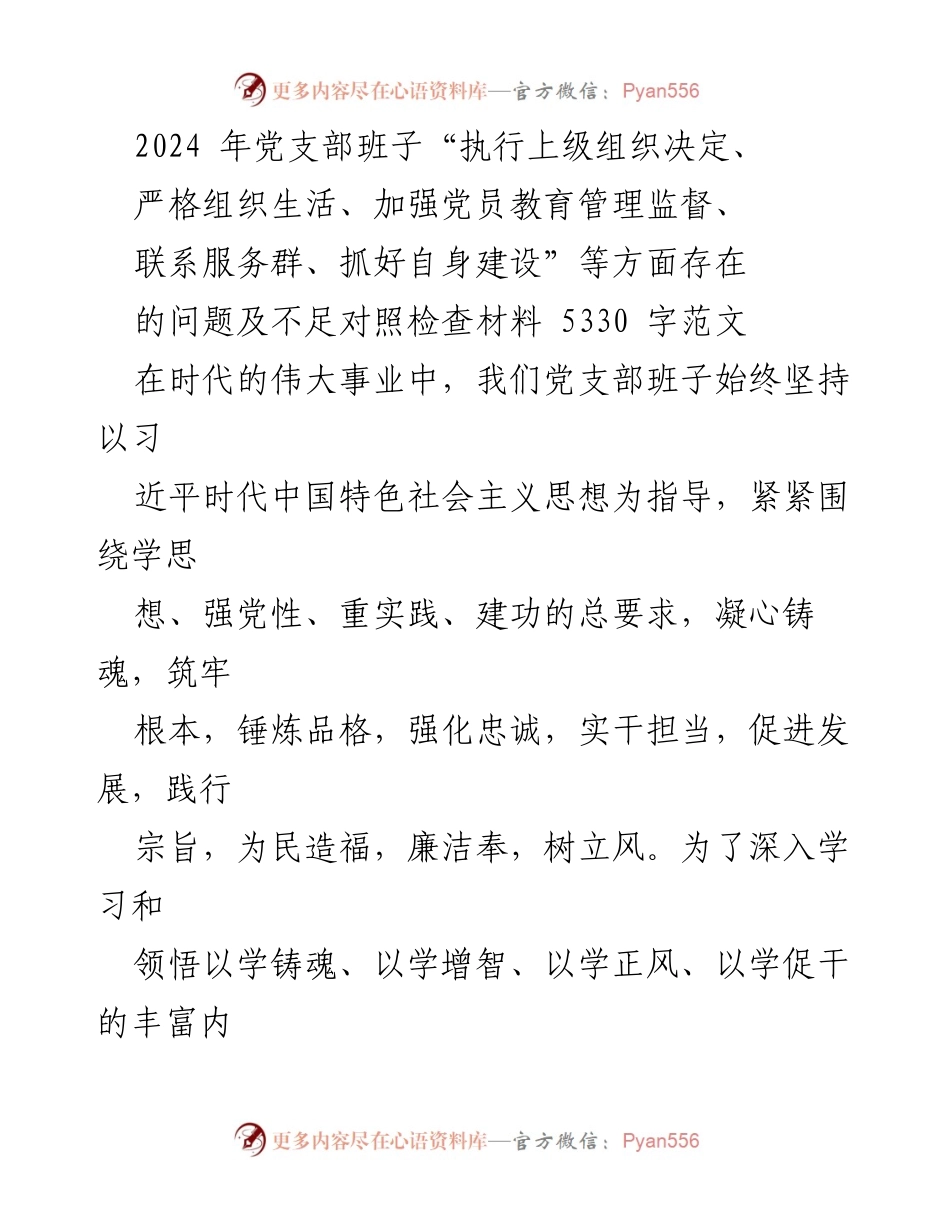 [对照检查材料] 党支部工作 - 党支部班子问题及整改措施对照检查报告.docx_第1页