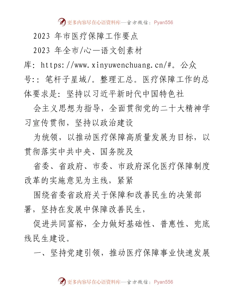 [工作总结] 2023年市医疗保障工作会议 - 2023年市医疗保障工作要点及实施方案.docx_第1页