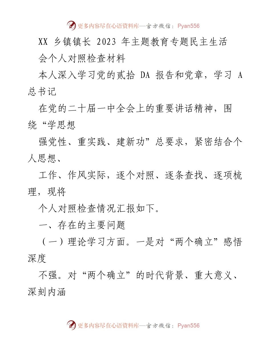 [对照检查材料] 主题教育专题民主生活会 - 个人对照检查与整改措施报告.docx_第1页