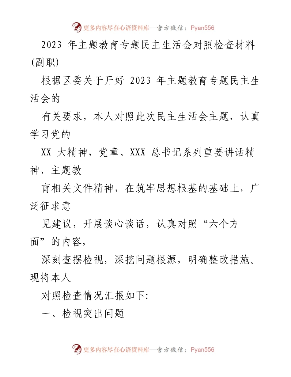 [对照检查材料] 主题教育专题民主生活会 - 深刻检视与整改措施汇报.docx_第1页