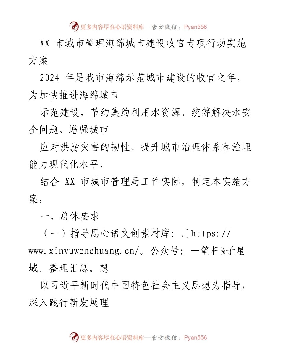 [实施方案] 城市管理 - XX市海绵城市建设收官行动实施方案.docx_第1页