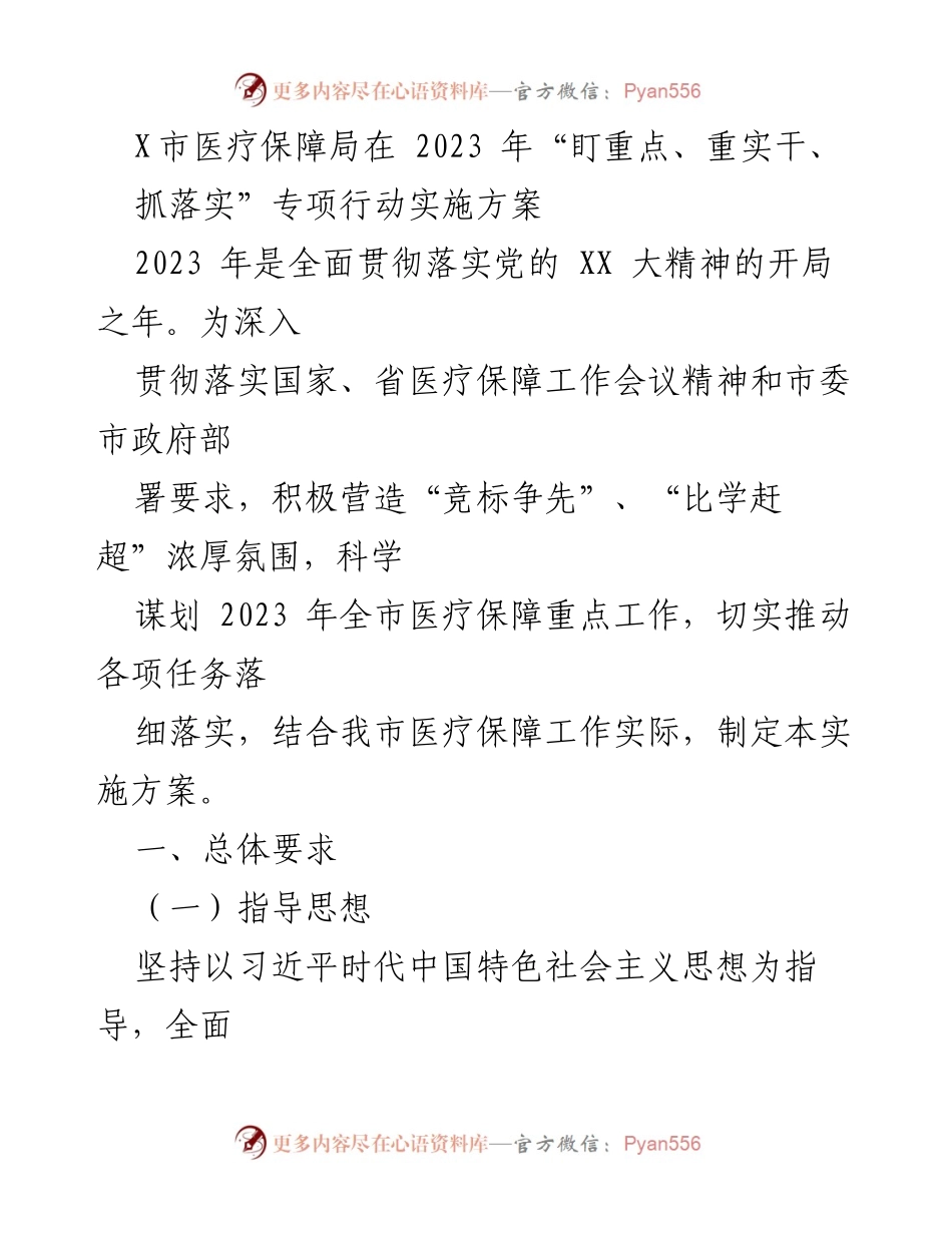 [实施方案] 医疗保障 - 2023年X市医疗保障局专项行动实施方案.docx_第1页