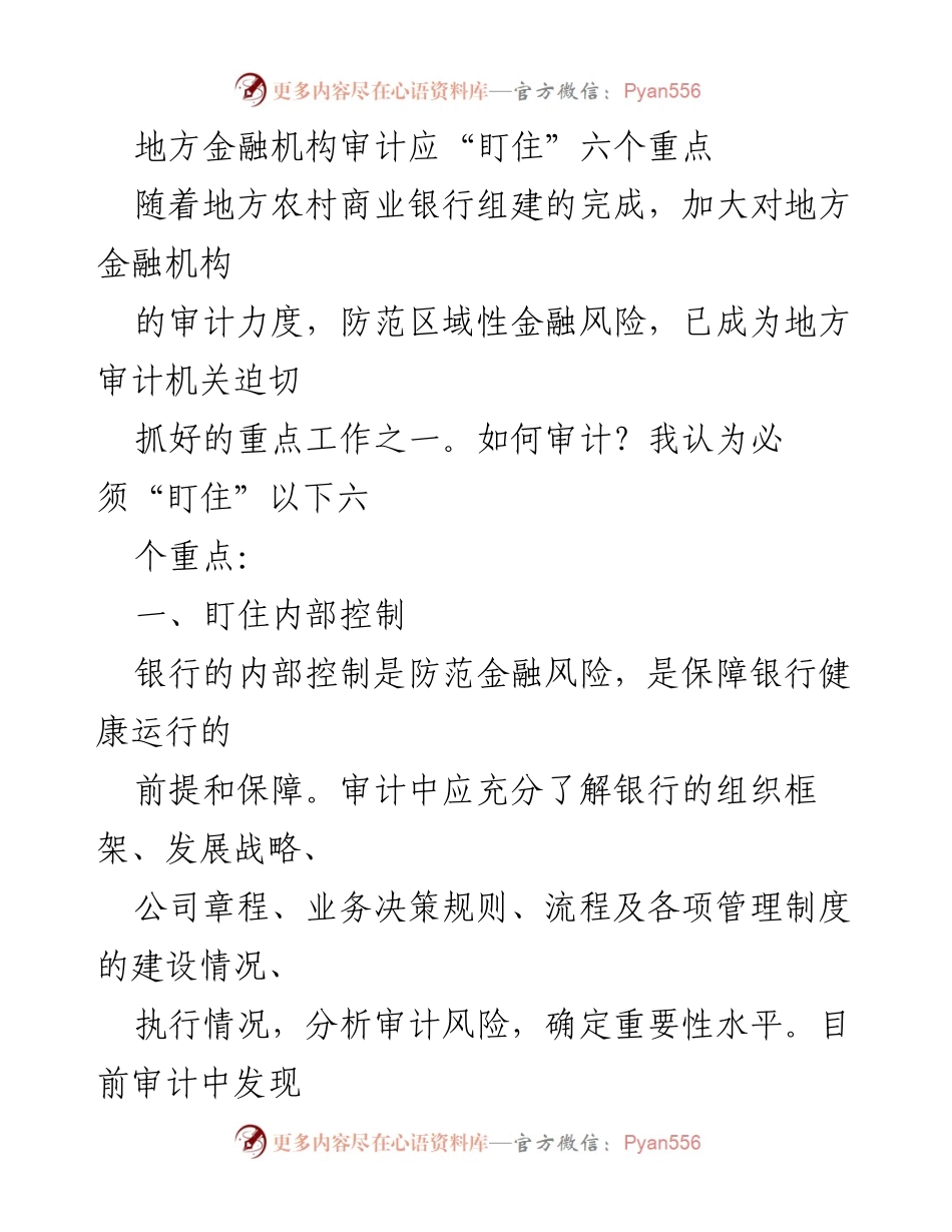 [审计报告] 地方金融机构 - 地方金融机构审计的六个重点关注领域.docx_第1页
