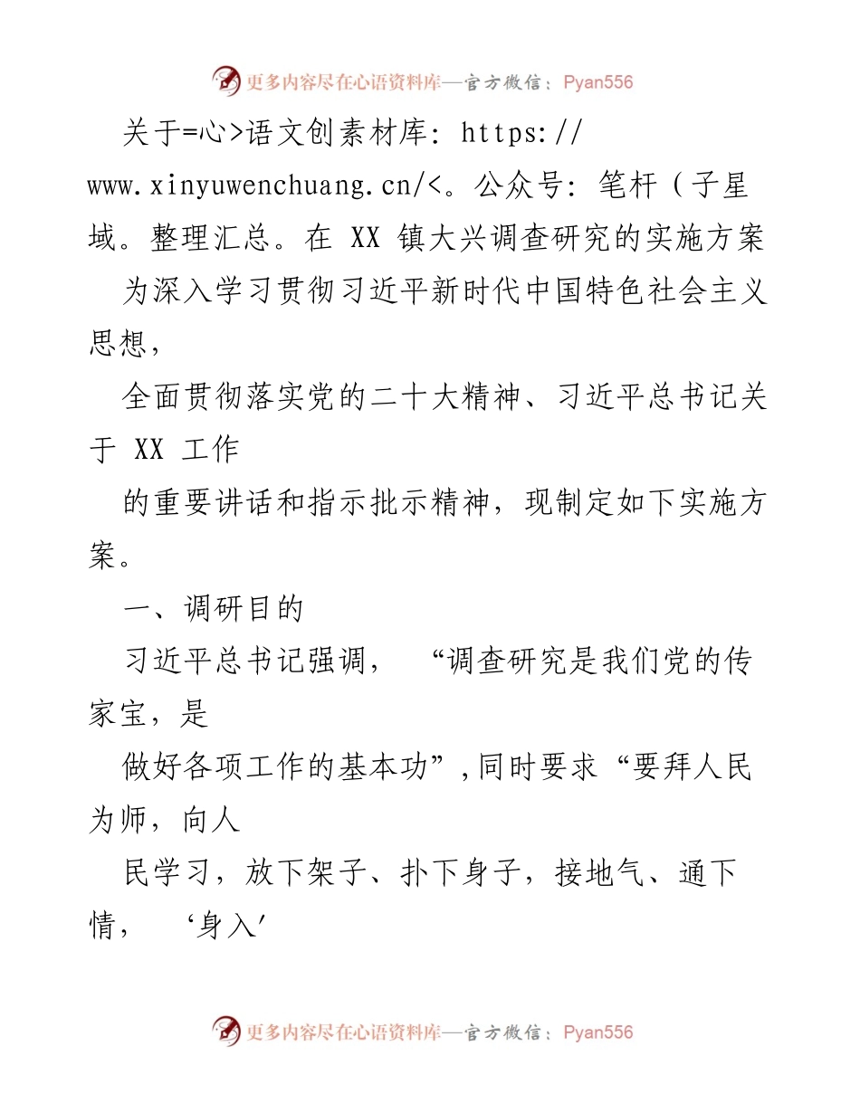 [实施方案] 调研活动 - XX 镇大兴调查研究实施方案.docx_第1页