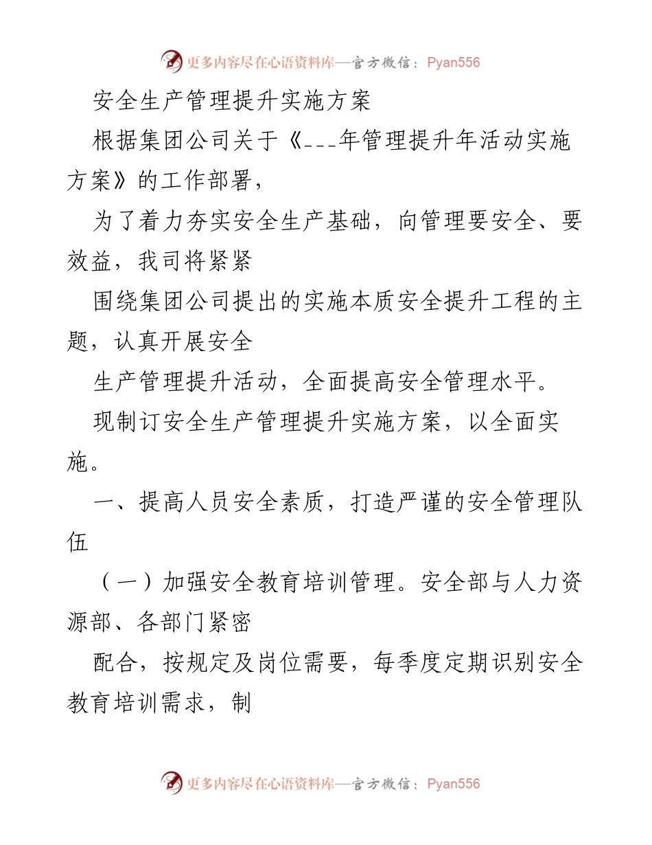 [实施方案] 安全生产管理 - 安全生产管理提升实施方案.docx_第1页