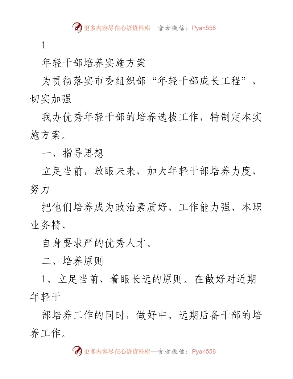 [实施方案] 年轻干部培养 - 年轻干部成长工程实施方案_1.docx_第1页