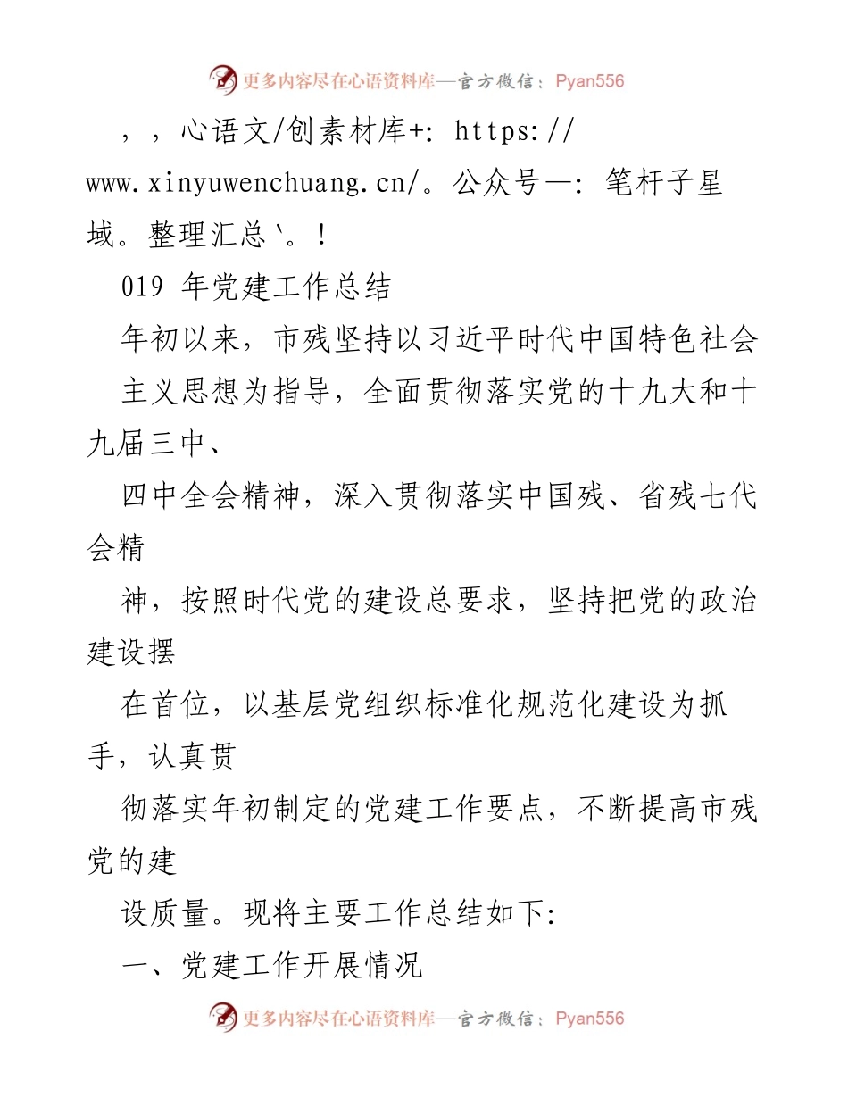 [工作总结] 2019年市残党建工作总结.docx_第1页
