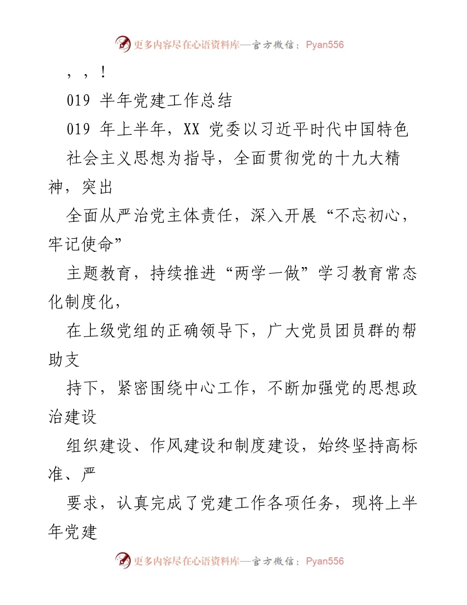[工作总结] 019年上半年党建工作总结.docx_第1页