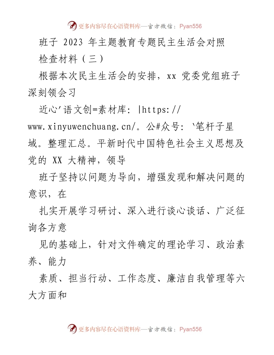 [对照检查材料] 主题教育专题民主生活会 - 班子自我剖析与问题整改报告.docx_第1页