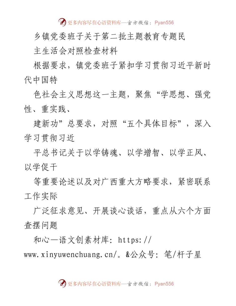 [对照检查材料] 乡镇党委班子 - 深入剖析主题教育专题民主生活会对照检查情况.docx_第1页
