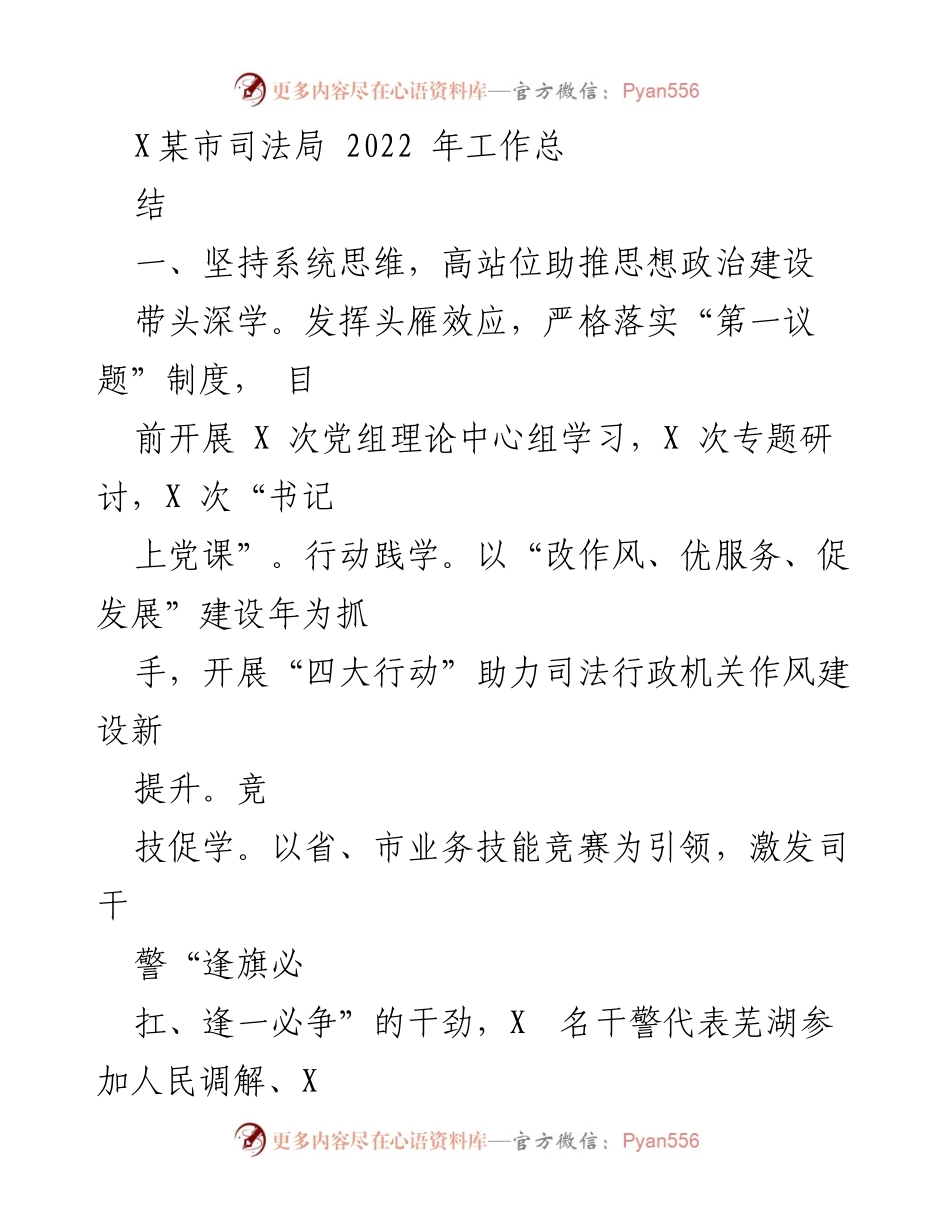[工作总结] 2022年司法局工作 - X某市司法局2022年工作总结与成效分析.docx_第1页