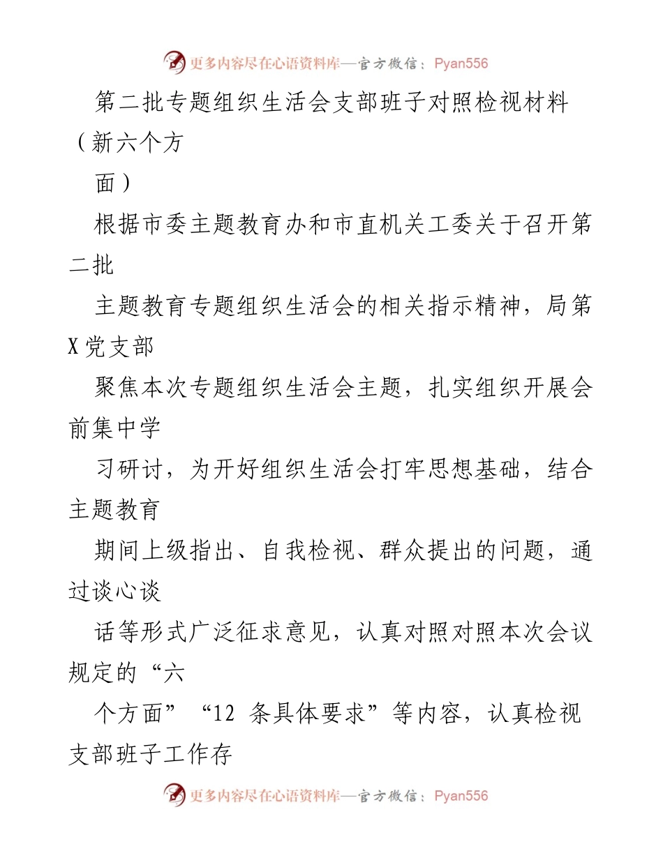 [对照检查] 组织生活会 - 第二批专题组织生活会支部班子对照检视材料分析_1.docx_第1页