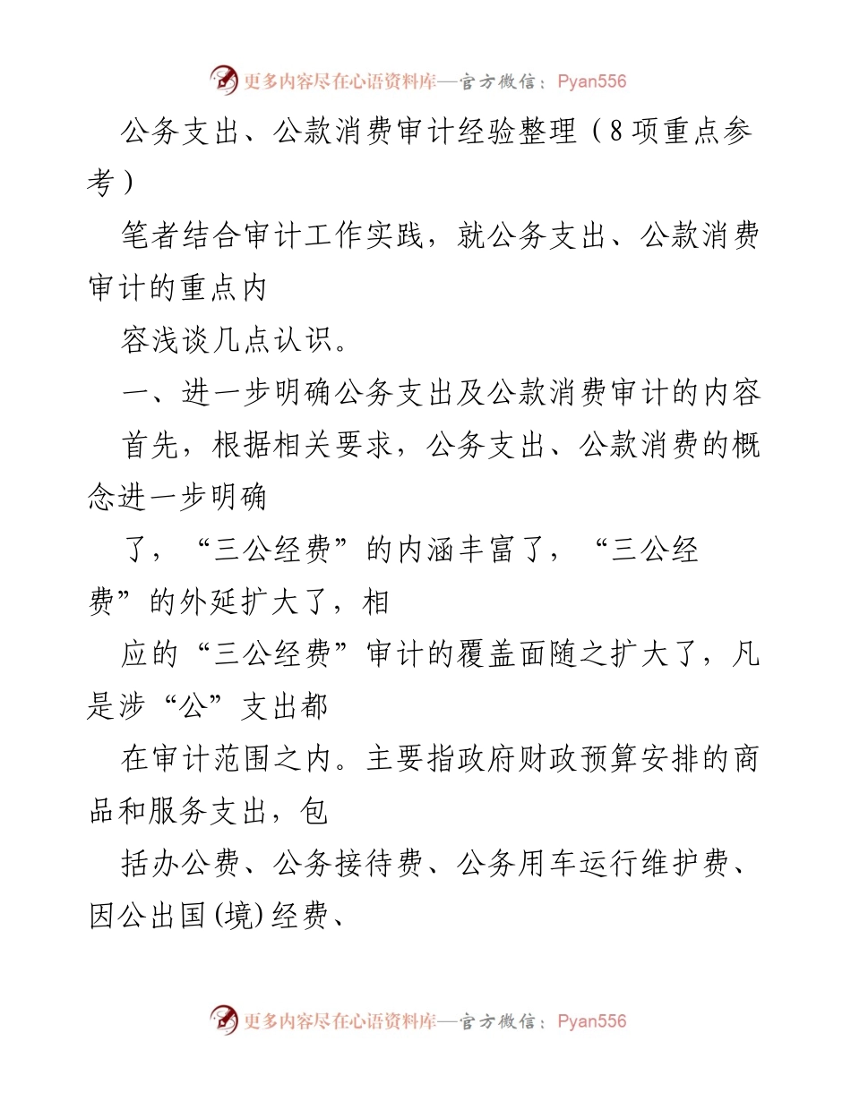 [审计报告] 公务支出审计 - 公务支出与公款消费审计的重点与经验总结.docx_第1页