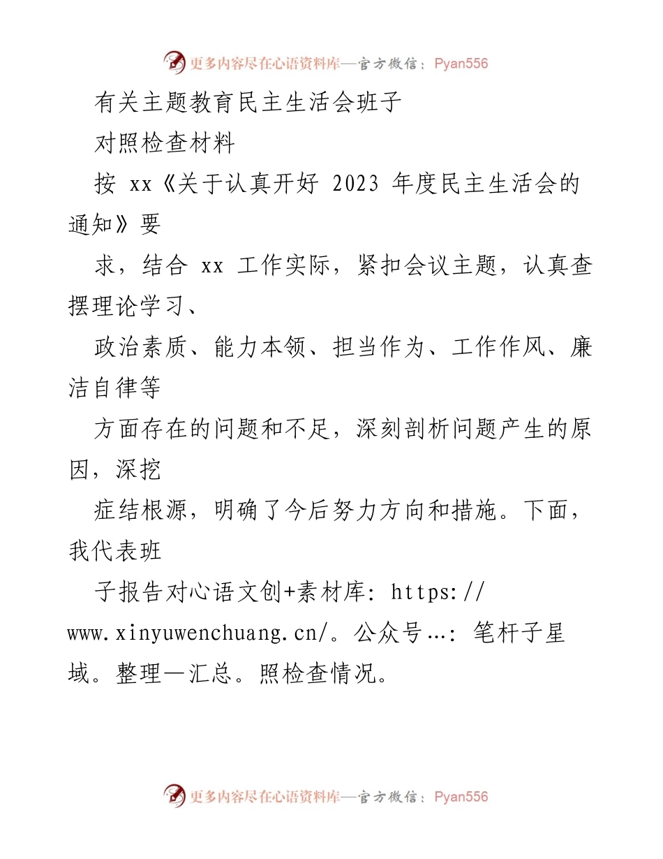 [对照检查材料] 主题教育民主生活会 - 班子对照检查存在问题及改进措施报告.docx_第1页