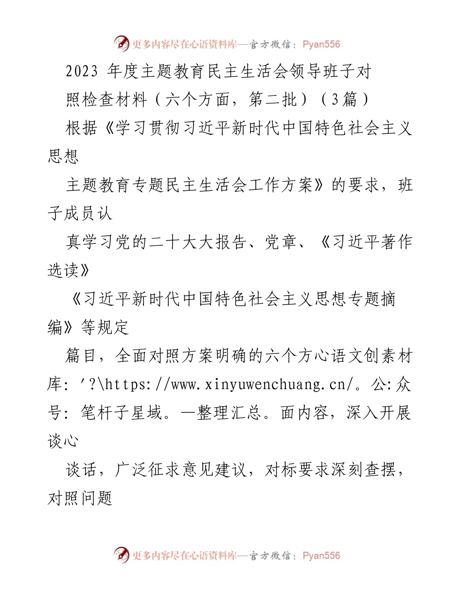 [对照检查材料] 主题教育民主生活会 - 2023年度领导班子对照检查与整改措施分析.docx_第1页