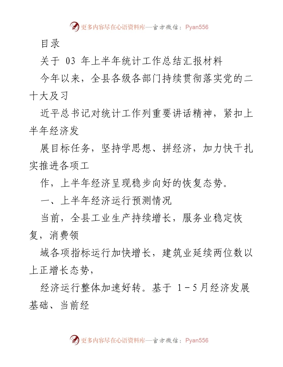 [工作总结] 2023年上半年统计工作总结汇报材料.docx_第1页