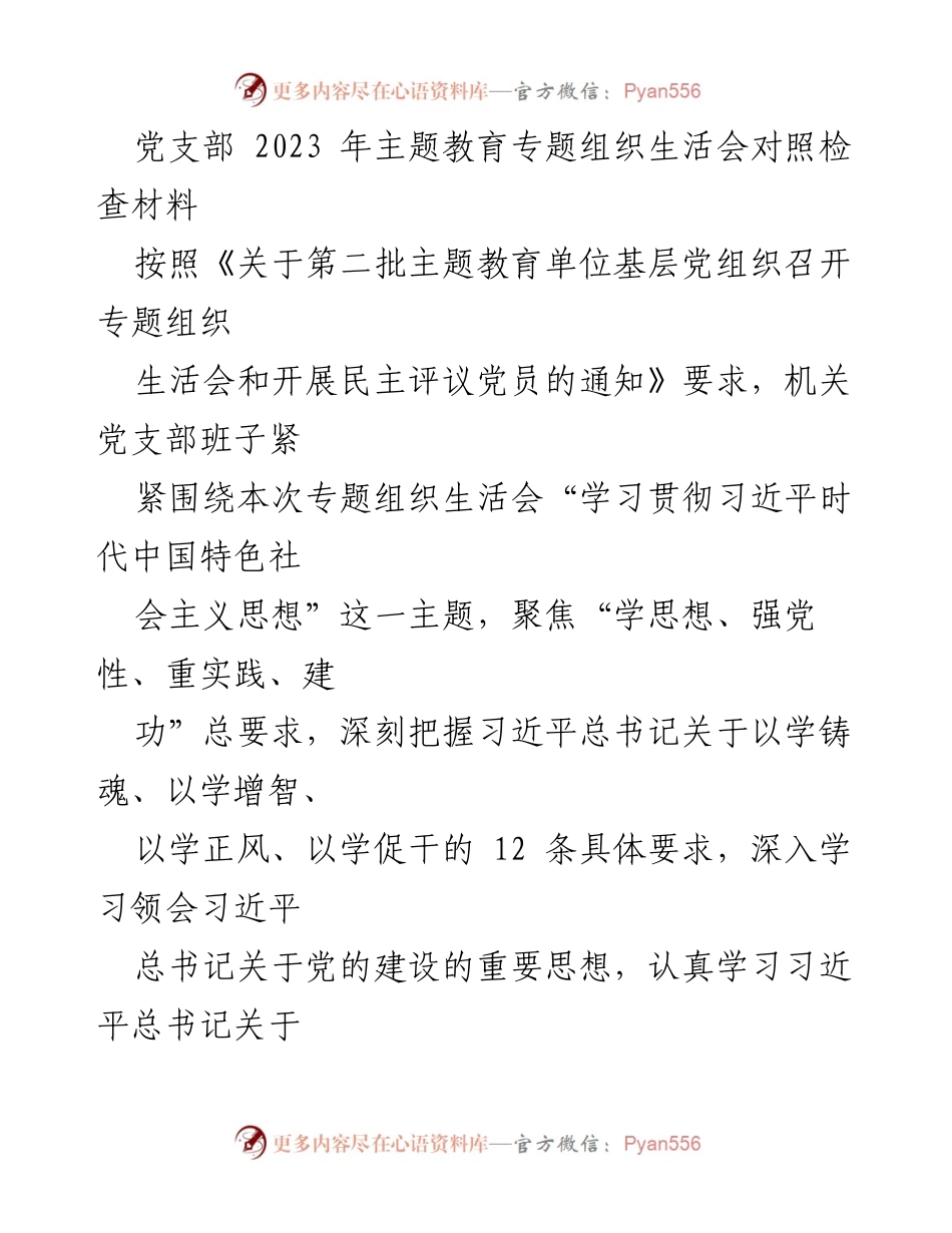 [对照检查材料] 党支部主题教育 - 深入剖析党支部主题教育开展中的不足与整改措施.docx_第1页