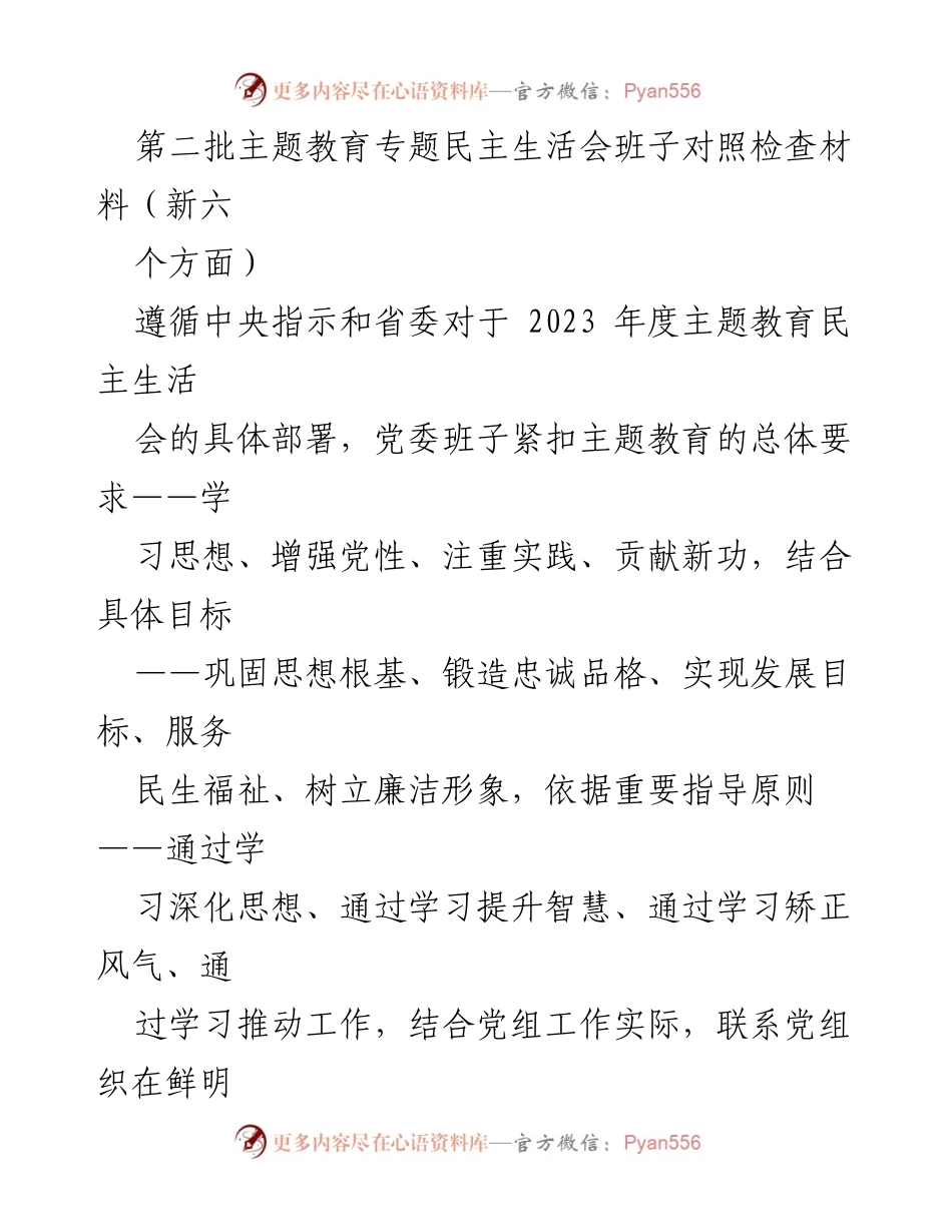 [对照检查报告] 主题教育民主生活会 - 班子对照检查材料汇报.docx_第1页