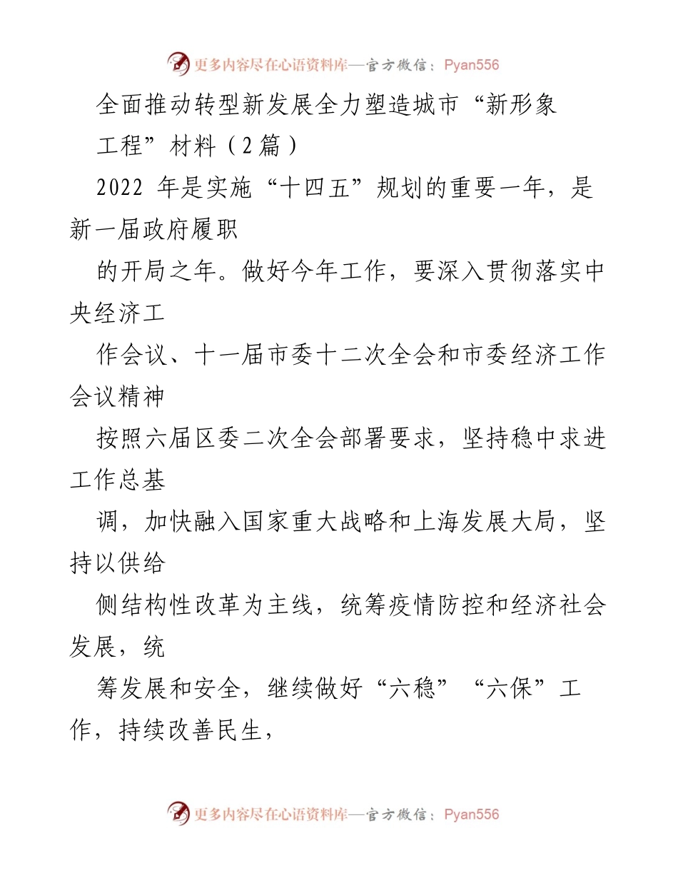 [工作总结] 2022年经济社会发展 - 全面推动转型新发展，全力塑造城市新形象.docx_第1页