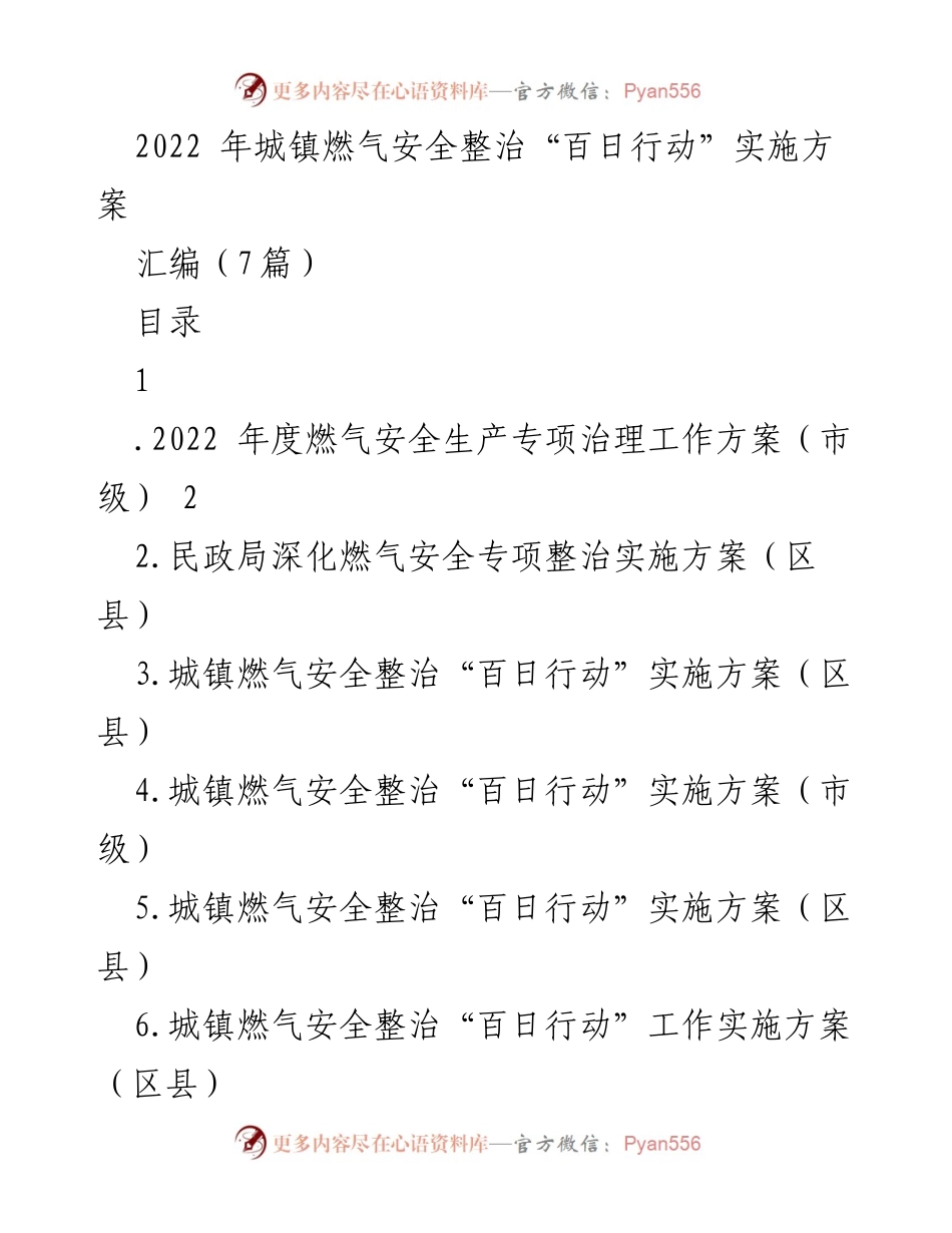 [实施方案] 燃气安全整治 - 2022年度城镇燃气安全整治“百日行动”实施方案汇编.docx_第1页