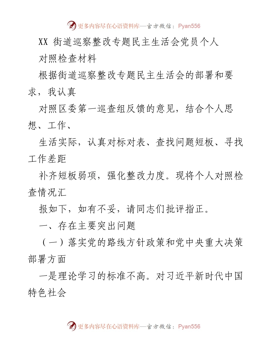 [对照检查材料] 专题民主生活会 - 党员个人整改对照检查报告.docx_第1页