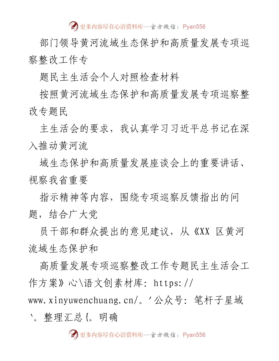 [对照检查材料] 专题民主生活会 - 深入查摆黄河流域生态保护与高质量发展整改问题.docx_第1页
