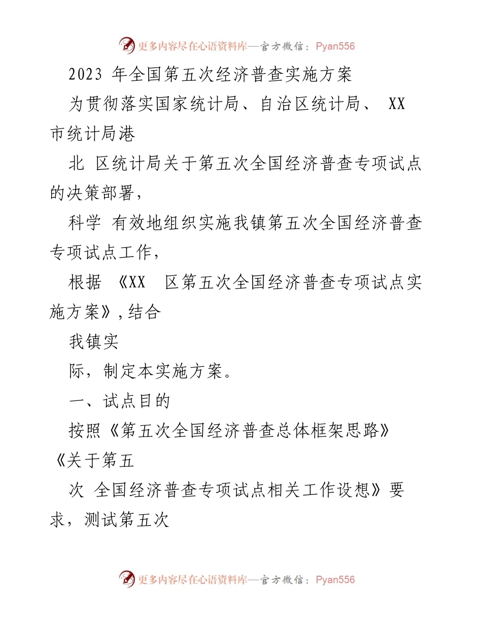 [实施方案] 经济普查 - 2023年全国第五次经济普查专项试点实施方案.docx_第1页